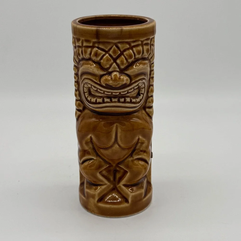 Vintage 60s Orchids of Hawaii Tiki Mug R-71 Brown Ceramic Grimace Barware Japan